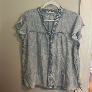 Jane and Delancey Blue Ruffled Cap Sleeve Blouse